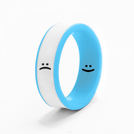 Flip Reversible smile / frown ring electric blue