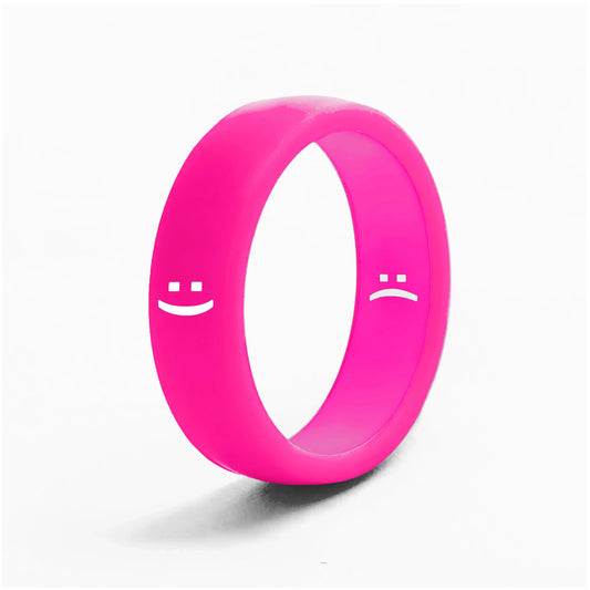Flip Reversible smile / frown ring hot pink