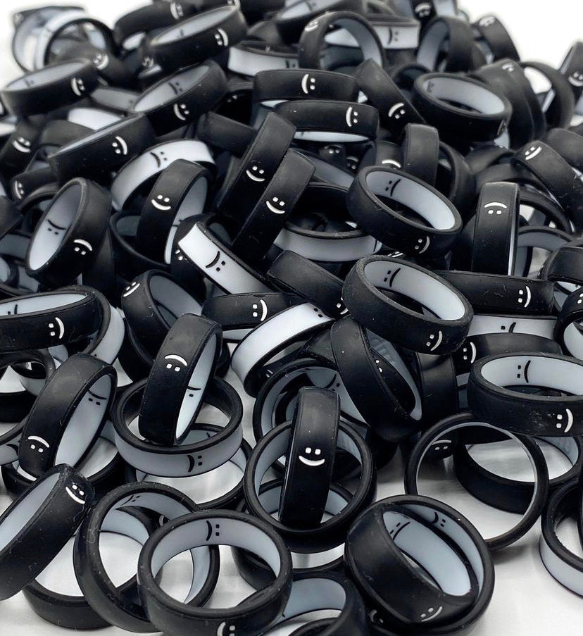 Flip Reversible smile / frown ring black