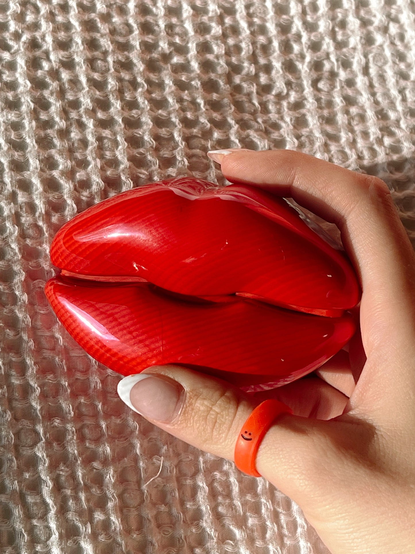 Flip Reversible smile / frown ring hot tamale