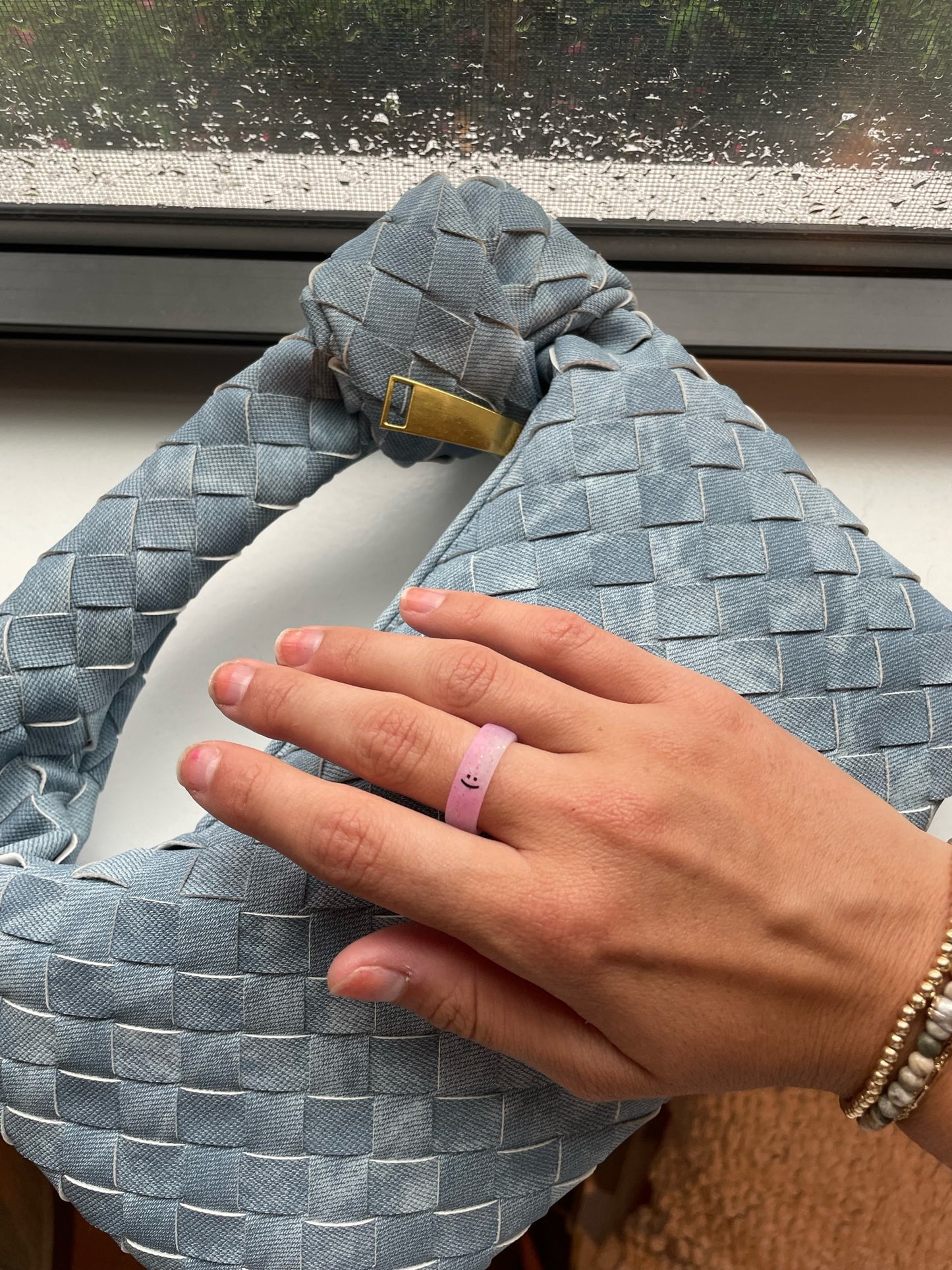 Flip Reversible smile / frown ring cotton candy sparkle