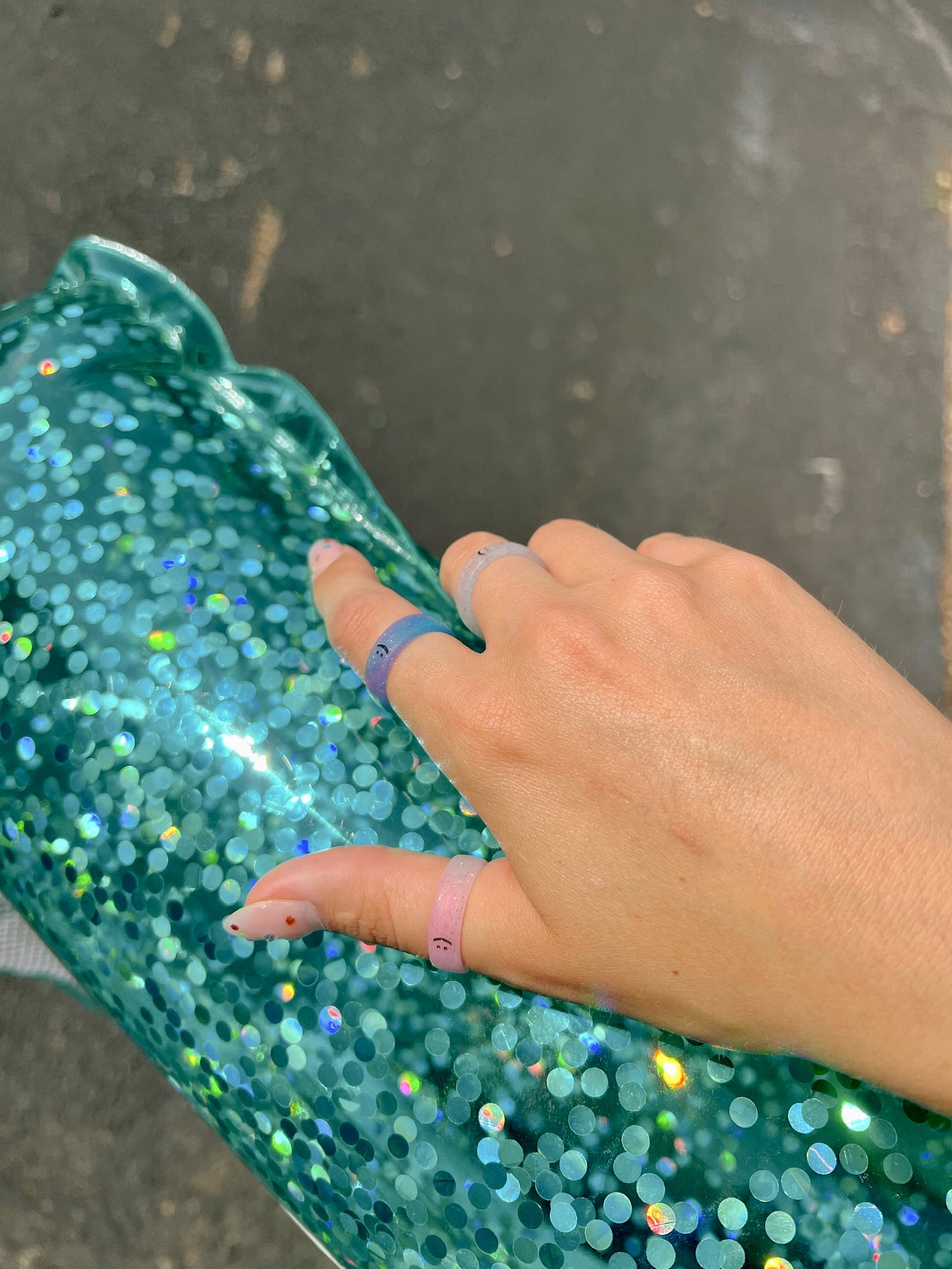 Flip Reversible smile / frown ring cotton candy sparkle