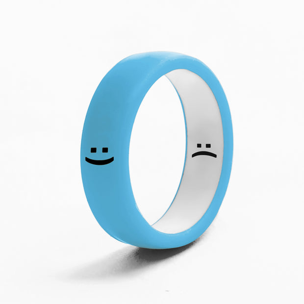 Flip Reversible smile / frown ring electric blue